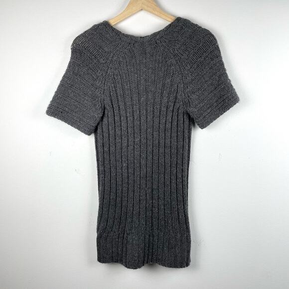 Banana Republic Sweater Women XS Gray Cable Knit Wool Alpaca V-Neck Short Sleeve - Picture 3 of 8